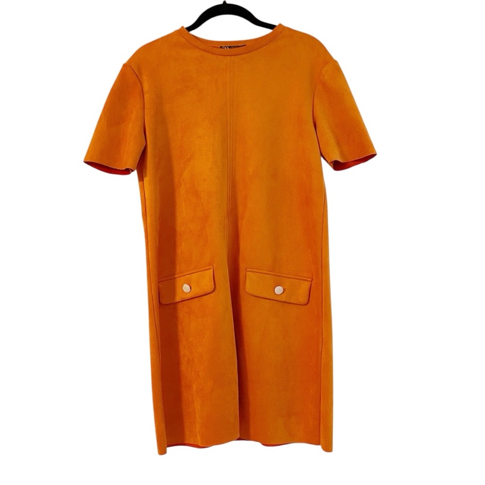 NWT Zara - Faux Suede Orange Short Sleeve Tunic Dress